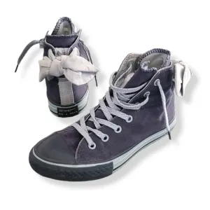 Converse All Star Hi Top Sneakers Girls 2 Blue Glitter Back Bows Double Tongue