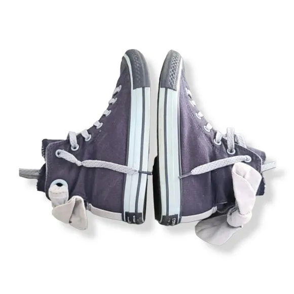 Converse All Star Hi Top Sneakers Girls 2 Blue Glitter Back Bows Double Tongue