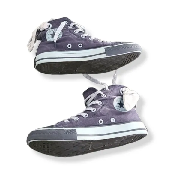 Converse All Star Hi Top Sneakers Girls 2 Blue Glitter Back Bows Double Tongue