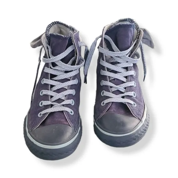Converse All Star Hi Top Sneakers Girls 2 Blue Glitter Back Bows Double Tongue