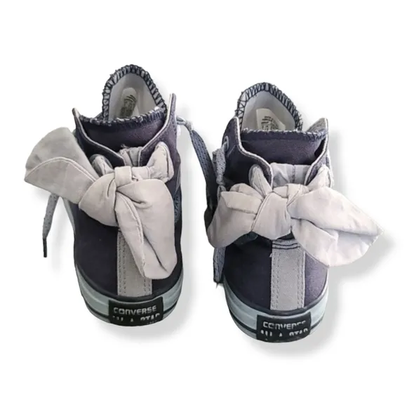 Converse All Star Hi Top Sneakers Girls 2 Blue Glitter Back Bows Double Tongue