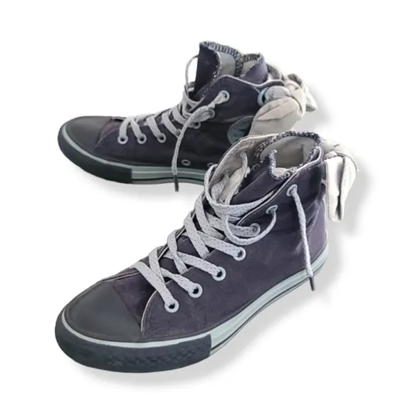 Converse All Star Hi Top Sneakers Girls 2 Blue Glitter Back Bows Double Tongue