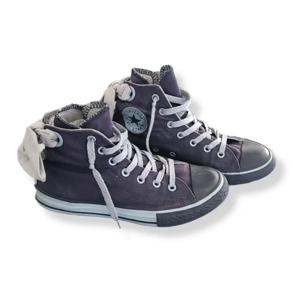 Converse All Star Hi Top Sneakers Girls 2 Blue Glitter Back Bows Double Tongue