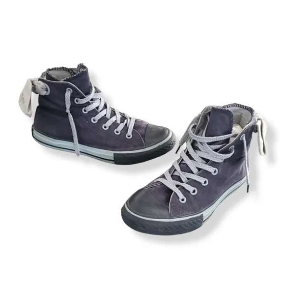 Converse All Star Hi Top Sneakers Girls 2 Blue Glitter Back Bows Double Tongue