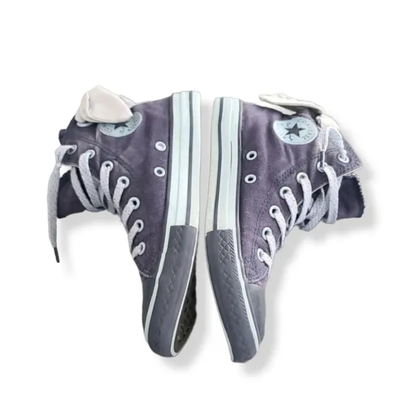 Converse All Star Hi Top Sneakers Girls 2 Blue Glitter Back Bows Double Tongue