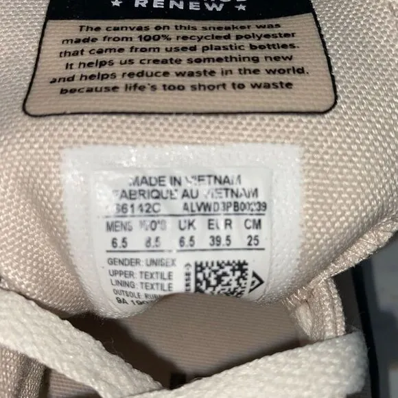 Converse All Star Sneakers  Men’s Size 6.5 Women’s Size 8.5 Renew Canvas Beige