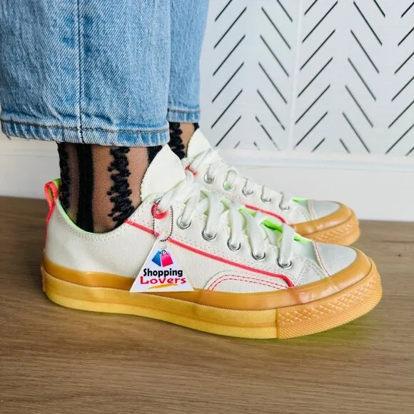 ⭐Converse Chuck 70 Retro Hoops Women's Shoes Sz 7.5 Sneakers Beige Neon  A10929C