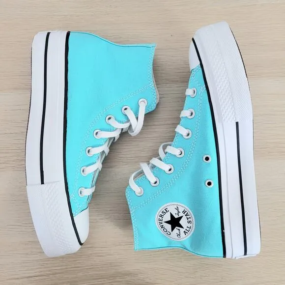 Converse Chuck Taylor All Star Lift Platform Canvas High Sneakers Cyan Blue 7.5