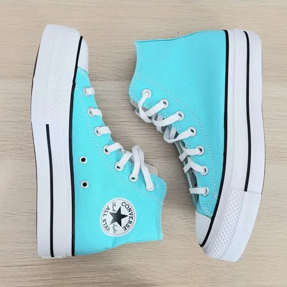 Converse Chuck Taylor All Star Lift Platform Canvas High Sneakers Cyan Blue 7.5