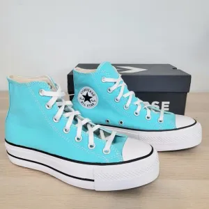 Converse Chuck Taylor All Star Lift Platform Canvas High Sneakers Cyan Blue 7.5