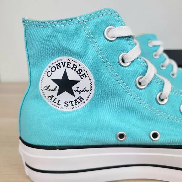 Converse Chuck Taylor All Star Lift Platform Canvas High Sneakers Cyan Blue 7.5