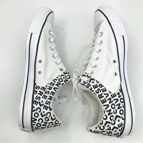 Converse Chuck Taylor All Star White Black Spellout Canvas Lace Up Sneakers