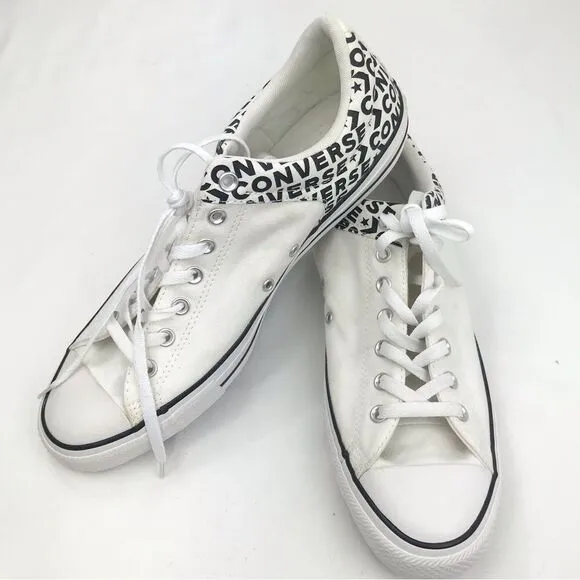 Converse Chuck Taylor All Star White Black Spellout Canvas Lace Up Sneakers