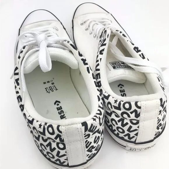Converse Chuck Taylor All Star White Black Spellout Canvas Lace Up Sneakers