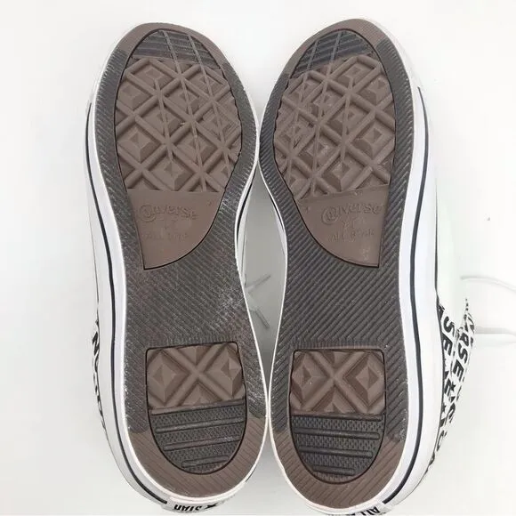 Converse Chuck Taylor All Star White Black Spellout Canvas Lace Up Sneakers