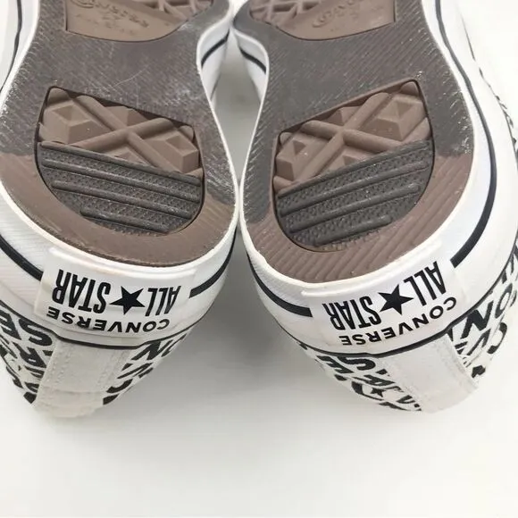 Converse Chuck Taylor All Star White Black Spellout Canvas Lace Up Sneakers