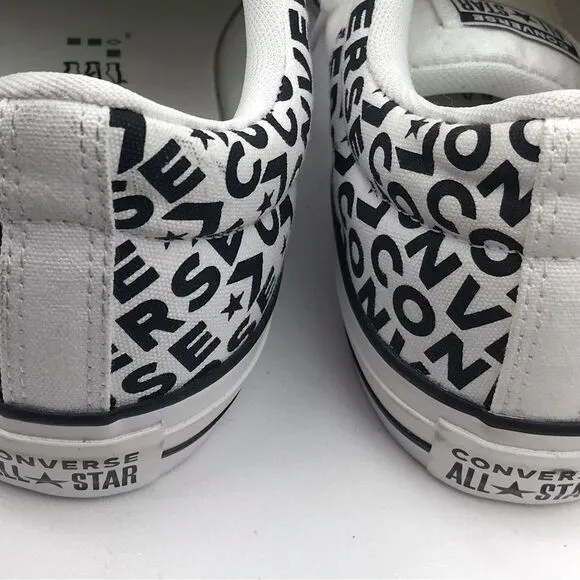 Converse Chuck Taylor All Star White Black Spellout Canvas Lace Up Sneakers