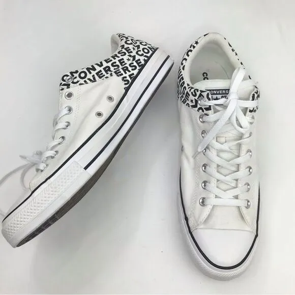 Converse Chuck Taylor All Star White Black Spellout Canvas Lace Up Sneakers