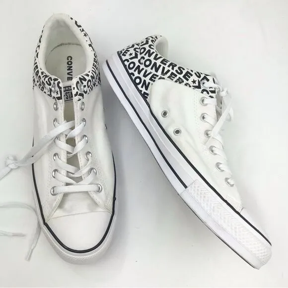 Converse Chuck Taylor All Star White Black Spellout Canvas Lace Up Sneakers