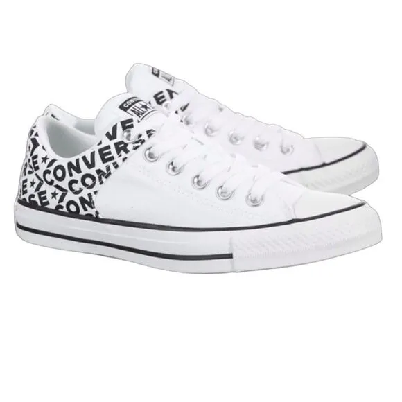 Converse Chuck Taylor All Star White Black Spellout Canvas Lace Up Sneakers