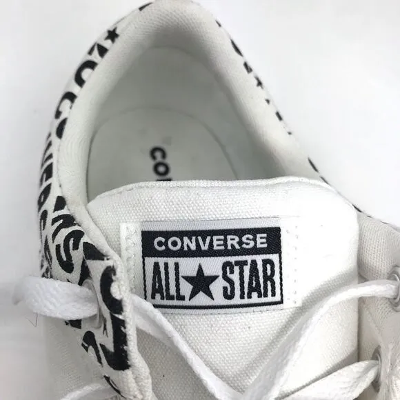 Converse Chuck Taylor All Star White Black Spellout Canvas Lace Up Sneakers