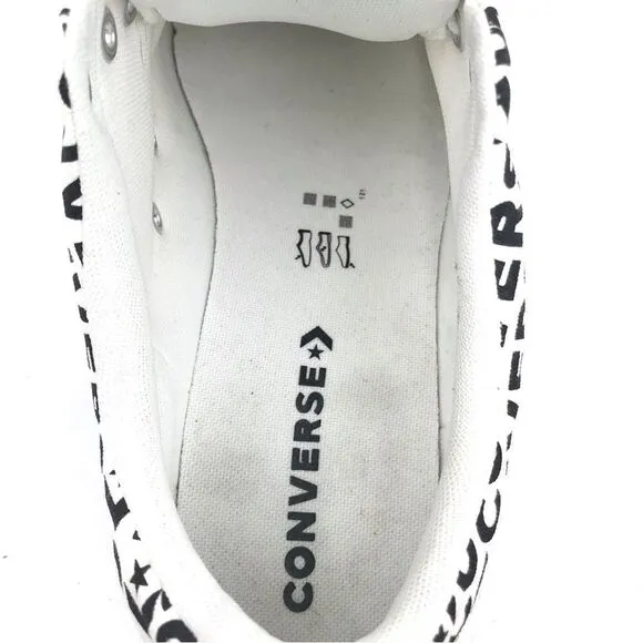Converse Chuck Taylor All Star White Black Spellout Canvas Lace Up Sneakers
