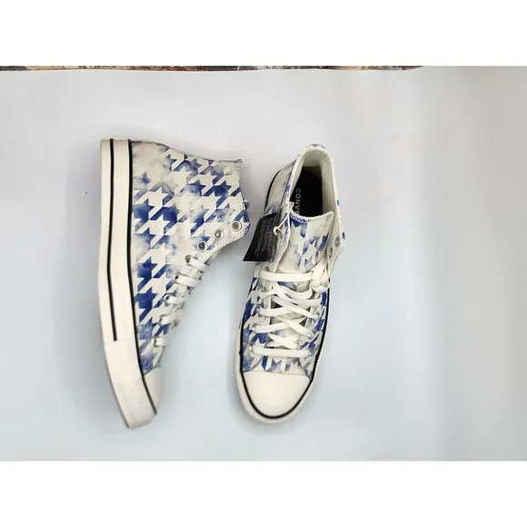 Converse Chuck Taylor Hi Houndstooth Blue Pattern Rare Custome Mens Size 8.5
