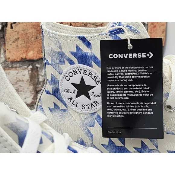 Converse Chuck Taylor Hi Houndstooth Blue Pattern Rare Custome Mens Size 8.5