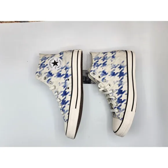 Converse Chuck Taylor Hi Houndstooth Blue Pattern Rare Custome Mens Size 8.5