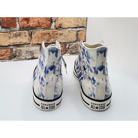 Converse Chuck Taylor Hi Houndstooth Blue Pattern Rare Custome Mens Size 8.5