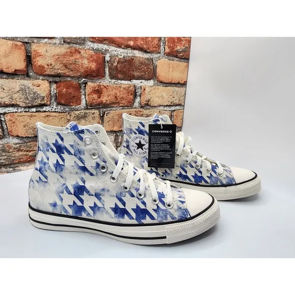 Converse Chuck Taylor Hi Houndstooth Blue Pattern Rare Custome Mens Size 8.5