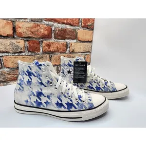 Converse Chuck Taylor Hi Houndstooth Blue Pattern Rare Custome Mens Size 8.5