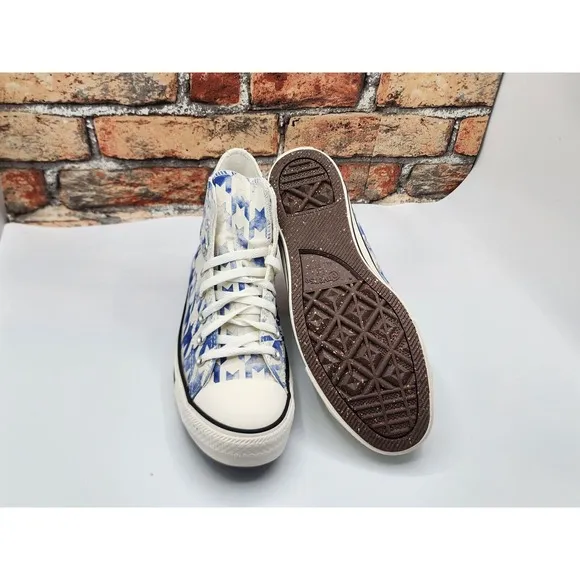 Converse Chuck Taylor Hi Houndstooth Blue Pattern Rare Custome Mens Size 8.5