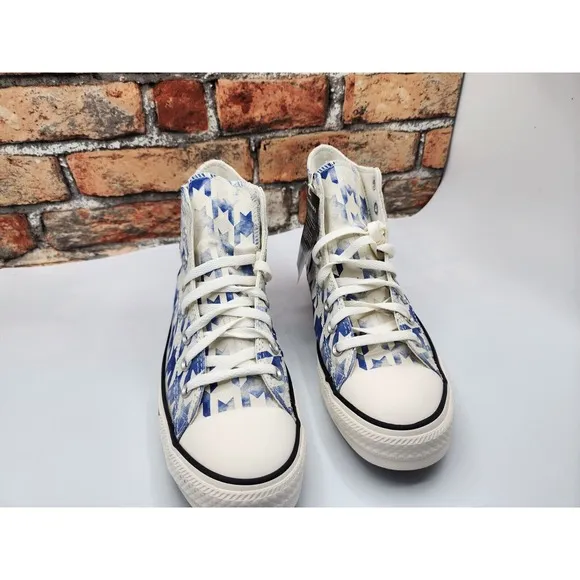 Converse Chuck Taylor Hi Houndstooth Blue Pattern Rare Custome Mens Size 8.5
