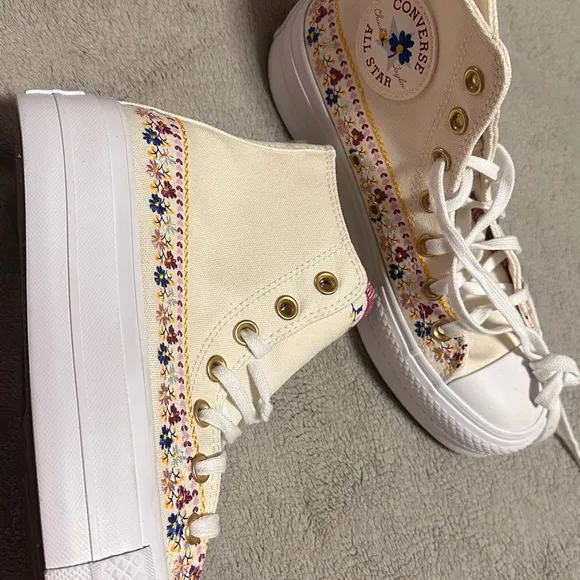 Converse Cream Floral Platform Sneakers