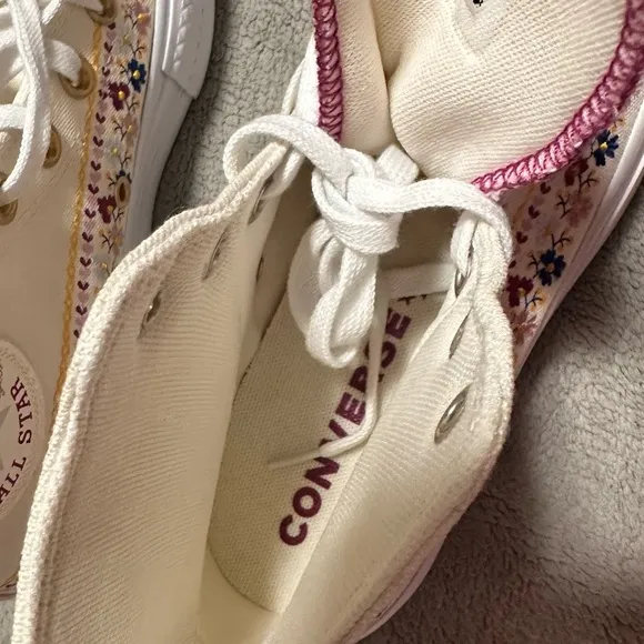 Converse Cream Floral Platform Sneakers