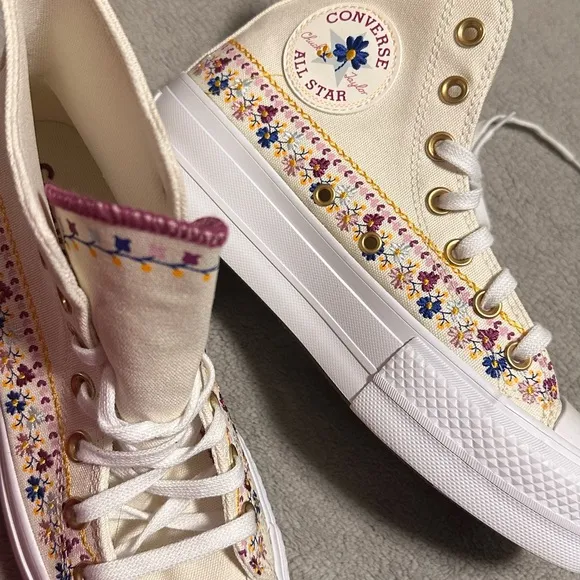 Converse Cream Floral Platform Sneakers