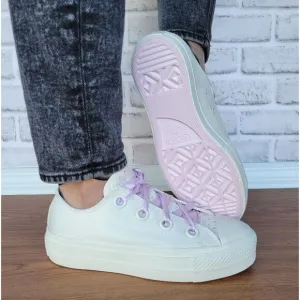 ⭐Converse Ctas Lift OX Low 7 Women Shoes Embroidered Floral Purple Cream A10301C