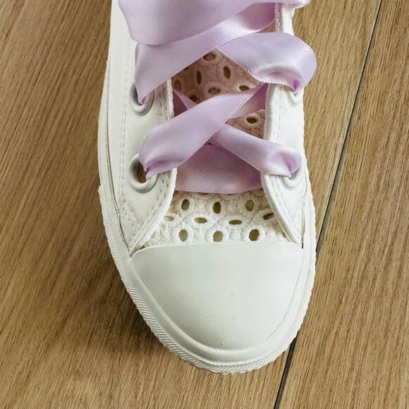 ⭐Converse Ctas Lift OX Low 7 Women Shoes Embroidered Floral Purple Cream A10301C