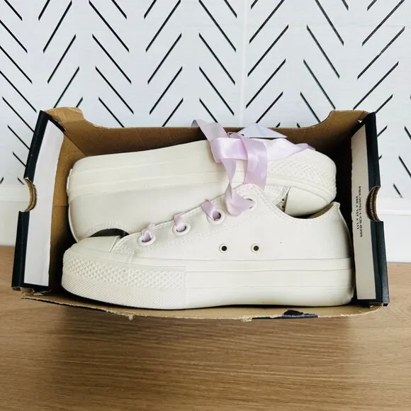 ⭐Converse Ctas Lift OX Low 7 Women Shoes Embroidered Floral Purple Cream A10301C