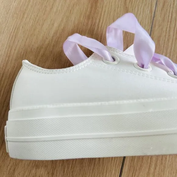 ⭐Converse Ctas Lift OX Low 7 Women Shoes Embroidered Floral Purple Cream A10301C