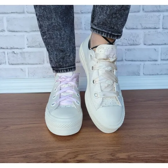 ⭐Converse Ctas Lift OX Low 7 Women Shoes Embroidered Floral Purple Cream A10301C