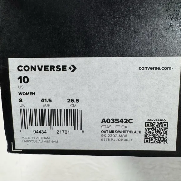 Converse CTAS Lift Ox Platform Sneakers Oat Milk Women's Size 10