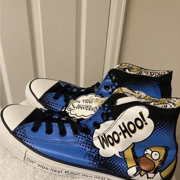 Converse Homer Simpson Blue and Black High-Top Sneakers with Graphic Design