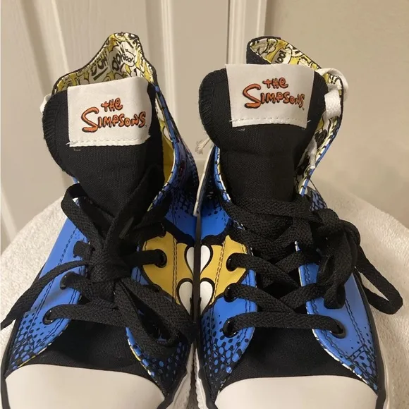 Converse Homer Simpson Blue and Black High-Top Sneakers with Graphic Design