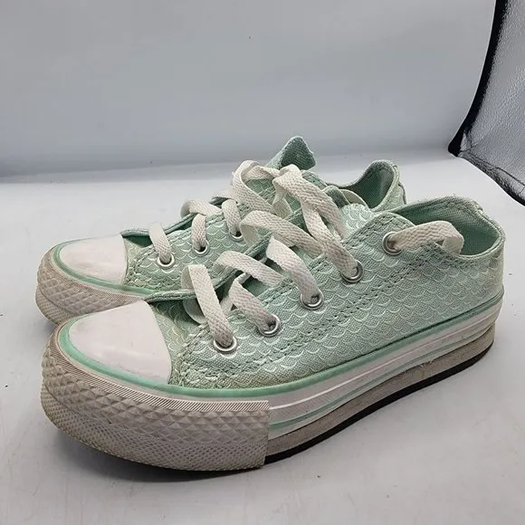 Converse Kids 1 Green Platform Shoes Casual Low Top Lace up 372753F