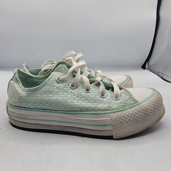Converse Kids 1 Green Platform Shoes Casual Low Top Lace up 372753F