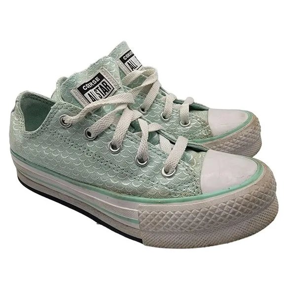 Converse Kids 1 Green Platform Shoes Casual Low Top Lace up 372753F