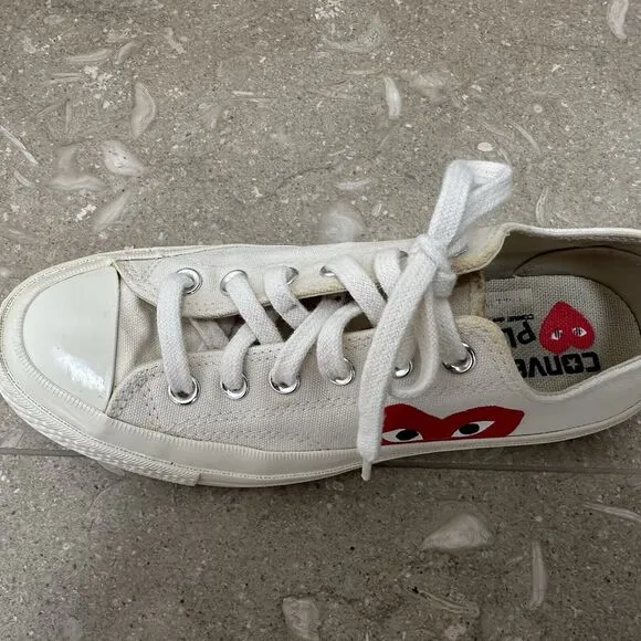 Converse‎ Play Comme des Garcons Low Top Sneakers Women 8 (Mens 6) Ivory Canvas