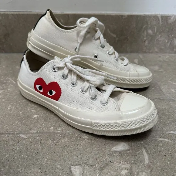 Converse‎ Play Comme des Garcons Low Top Sneakers Women 8 (Mens 6) Ivory Canvas